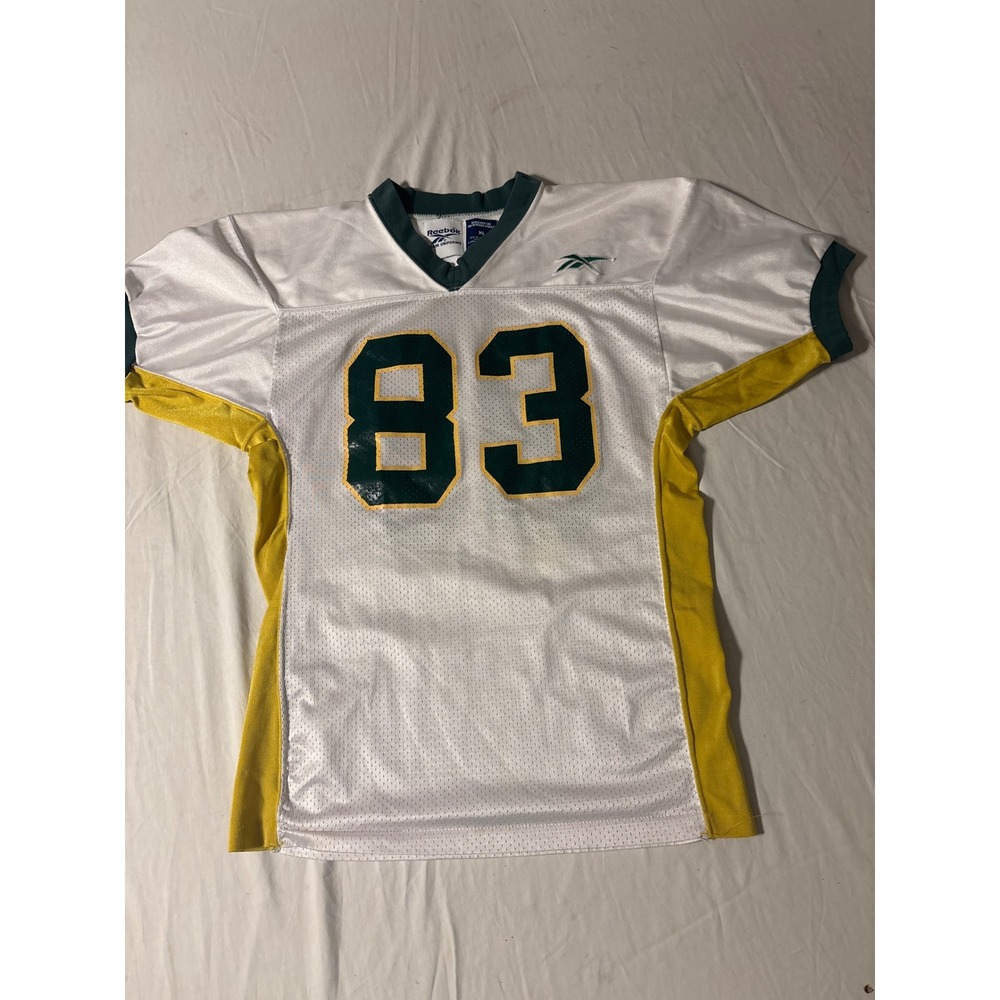 Reebok Football Jersey Mens XL White Green Yellow Good #83 Mesh V-Neck Team